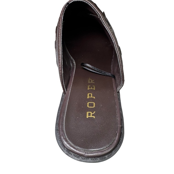 Roper Brown Tooled Leather Western Flame Mules Clogs Pointed Toe Heels Size 10 - Picture 5 of 10